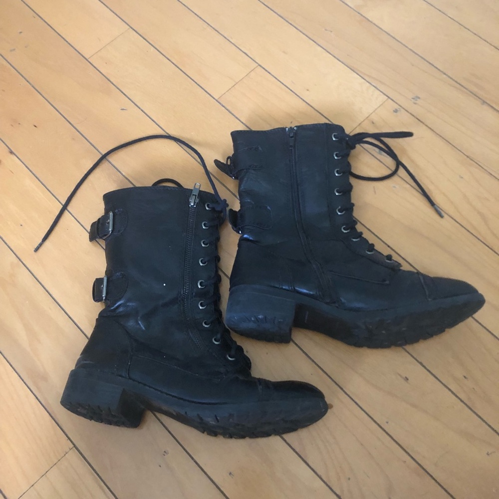 Black Lace Up/ Zipper Combat Boots